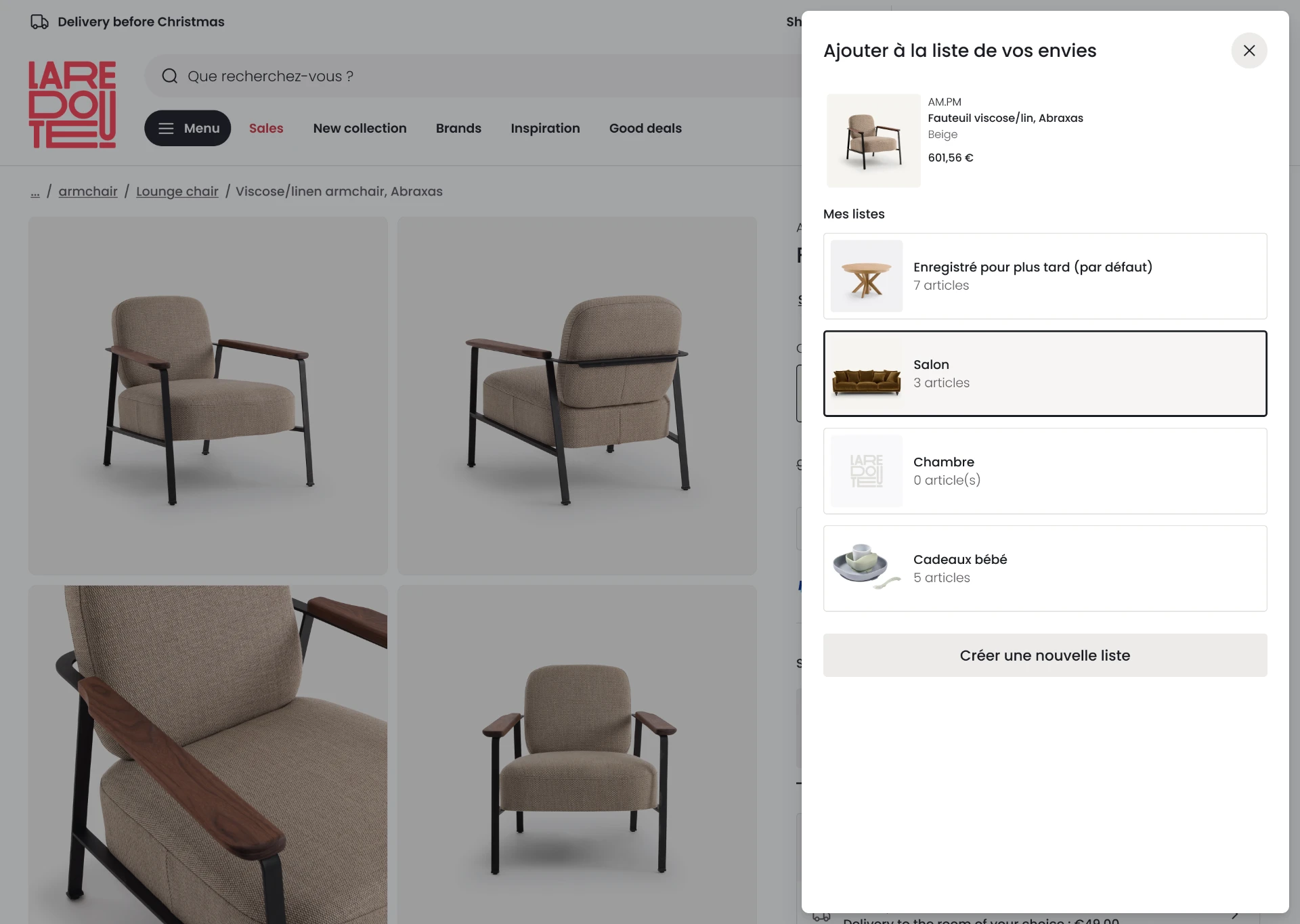 Après — récapitulatif compact, listes illustrées avec nombre d’articles et sélection visible