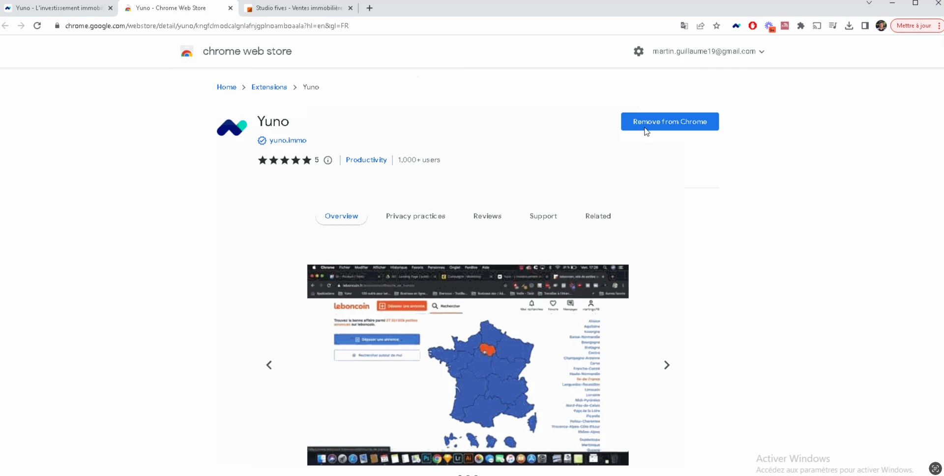 L’extension sur le Chrome Web Store : 1 000+ utilisateurs, note de 5/5