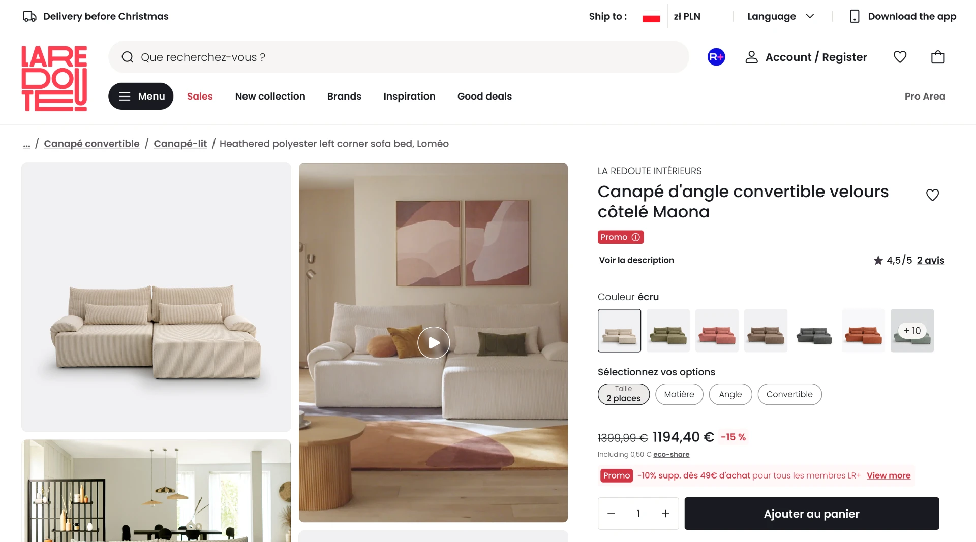 Fiche produit desktop — galerie média et bloc d’achat du lot 1